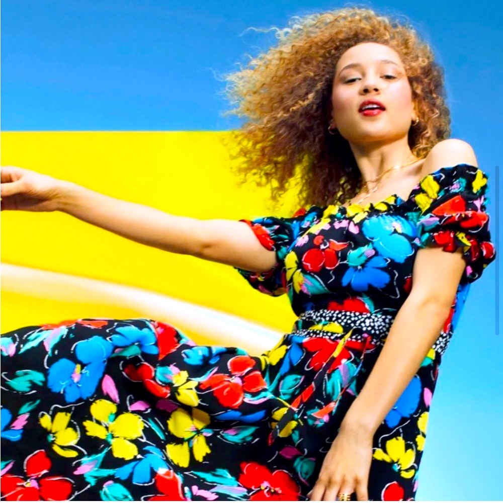 NWT RIXO x Target Floral Off–Shoulder Puff Sleeve Maxi Dress Size 6